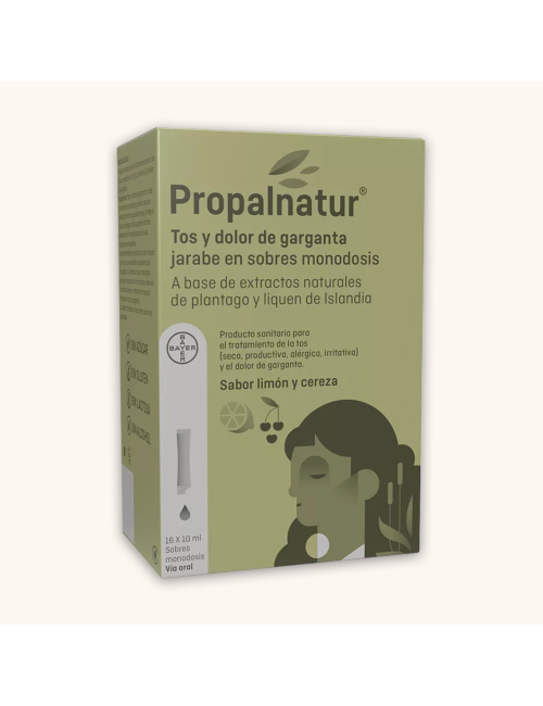 PROPALNATUR TOS Y DOLOR DE GARGANTA 16 SOBRES MONODOSIS 10 ML JARABE SABOR LIMON Y CEREZA