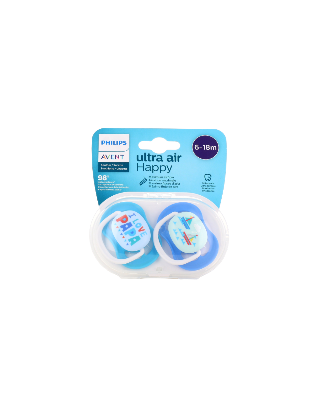 CHUPETE SILICONA ORTODONTICO PHILIPS AVENT ULTRA AIR COLLECTION 6 - 18 MESES 2 UNIDADES NIÑO BARCO S