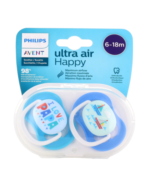 CHUPETE SILICONA ORTODONTICO PHILIPS AVENT ULTRA AIR COLLECTION 6 - 18 MESES 2 UNIDADES NIÑO BARCO S